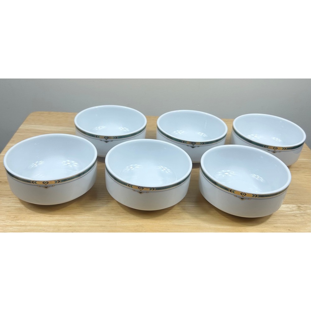 VTG 60s Eschenbach Porcelain Fruit Bowls SET/6‎ White Teal Gold Rim Germany MCM